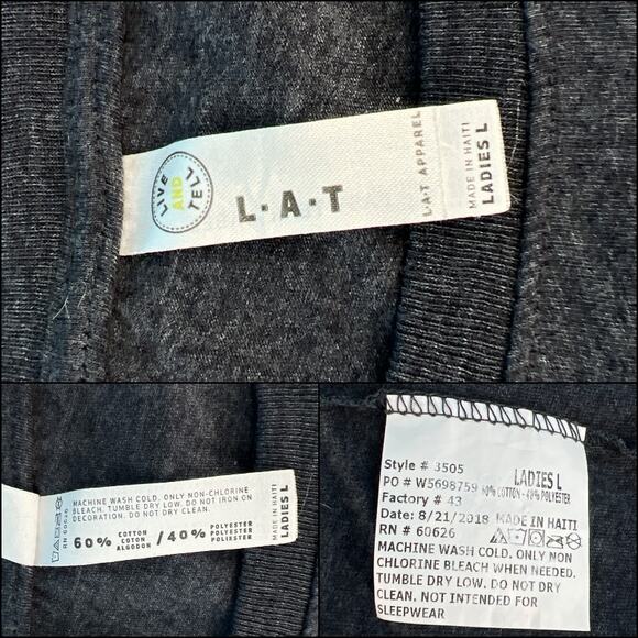 LAT Short Sleeve Crew Neck Tee Shirt Top Ladies Size Large Smoke - Picture 7 of 11